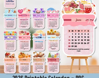 Seasons in a Jar, kalender 2026, jar-kalender, afdrukbare kalender, leuke kalender, bureaukalender, kalender voor positieve bevestigingen, Mason Jar