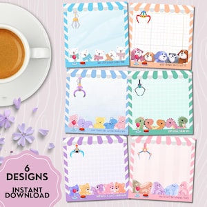 Claw Machine Notepad, Positive Affirmation, Printable Notepad, Printable Stationery, Kawaii Memo, Cute Claw Machine, Stuffed Animal Print
