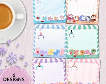 Bloc de notas con forma de máquina de garras, afirmación positiva, bloc de notas imprimible, papelería imprimible, notas kawaii, máquina de garras adorable, estampado de animales de peluche