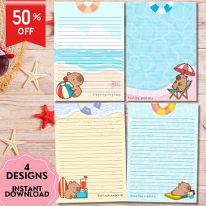 Summer Capybara, Capybara Notepad, Vintage Print, Positive Printable Notepad, Kawaii Memo, Cute Stationery, Printable Notepad, Cute Capybara