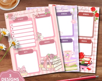 Literary Girl Planner, Printable Notepad, Kawaii Memo, Daily To Do List, Printable Daily Planner, Cute Stationery, Book Lover Gift
