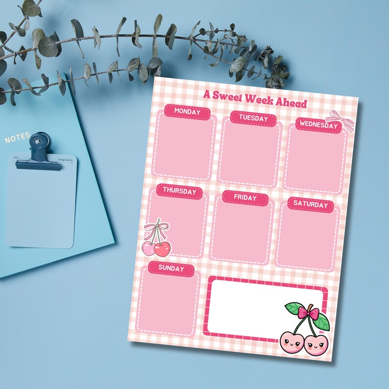 Cherry Planner, Printable Notepad, Kawaii Memo, Weekly to Do List ...
