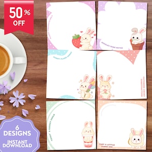 Rabbit Notepad, Bunny Printable, Cute Bunny, Printable Notepad, Cute Stationery, Kawaii Memo Pad, Positive Affirmation, Pastel Note