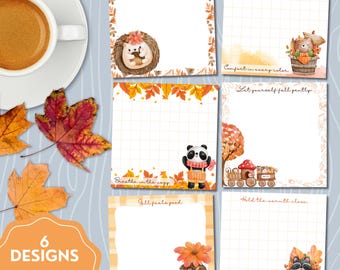 Fall Notepad, Printable Notepad, Positibe Printable, Autumn Print, Fall Animals, Printable Stationery, Kawaii Memo, Woodland Animals