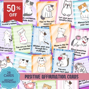 Positive Affirmation Karten, süße Katze zum Ausdrucken, Zitate Back to School, Kitty Studenten Motivation, Kinder psychische Gesundheit Digital