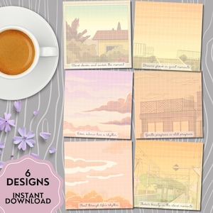 Sunset Notepad, Lofi Printable Notepad, Positive Affirmation, Kawaii Memo, Cute Stationery, Sunset Printable, Positive Print, Mental Health