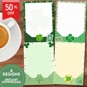 Liebesbrief, St. Patricks Day Notizblock, Glücksklee Druck, Positiv druckbarer Notizblock, Kawaii Memo, Druckbare Memo Blätter, niedliches Briefpapier
