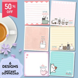Niedliche Katze Notizblock, Positive Affirmation, Katze zum Ausdrucken, Katze Liebhaber Geschenk, süßes Briefpapier, Kawaii Memo Geschenk, Printable Notizblock, Positve Notizblock