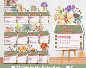 2027 Calendar, Cottagecore Calendar, Printable Calendar, Cute Calendar, Vintage Calendar, Desk Calendar, Positive Affirmation Calendar