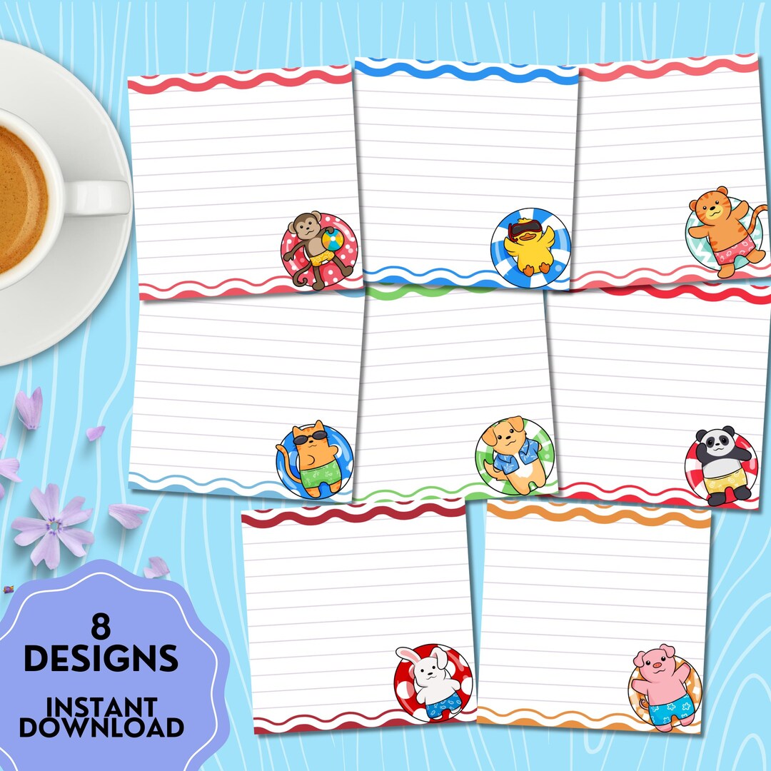 Floating Note Pad Swimming Animals Notepad, Cute Animals, Animal Floaters, Printable ...