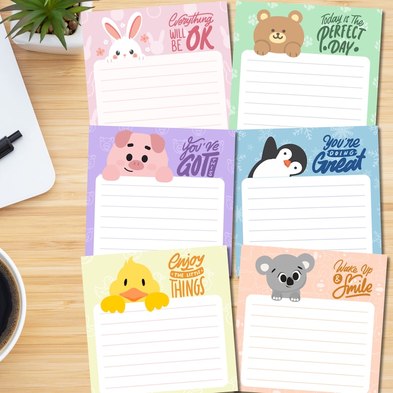 Peeking Cute Animals Printable Memo Pad , Positive Affirmation ...