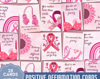 Breast Cancer Awareness Cards, Positive Affirmation Cards Printable, Positive Quotes, Mental Health, Cancer Awareness, Pink October