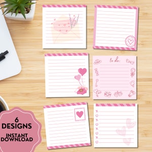 Bloc de notas imprimible, carta de amor de San Valentín, bloc de notas imprimible, papelería bonita, día de San Valentín, regalo de nota kawaii, diseño de corazón, nota de febrero