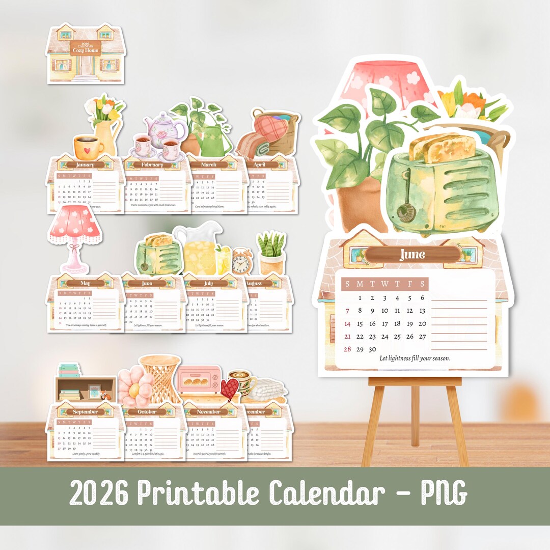 Cozy Home Calendar, 2026 Calendar, Printable Calendar, Cute Calendar ...