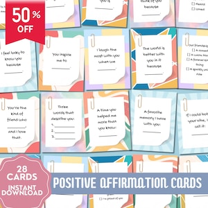 Afirmación de amistad, Tarjeta interactiva de amistad, Tarjetas de afirmaciones positivas, Juegos de cartas, Afirmaciones imprimibles, Citas positivas