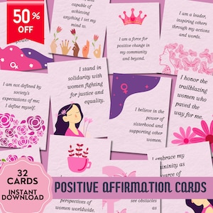 Internationaler Frauentag, positive Affirmationskarten zum Ausdrucken, positive Zitate, psychische Gesundheit, Stärkung der Frauen, Feminismuskarte, Frauenpower