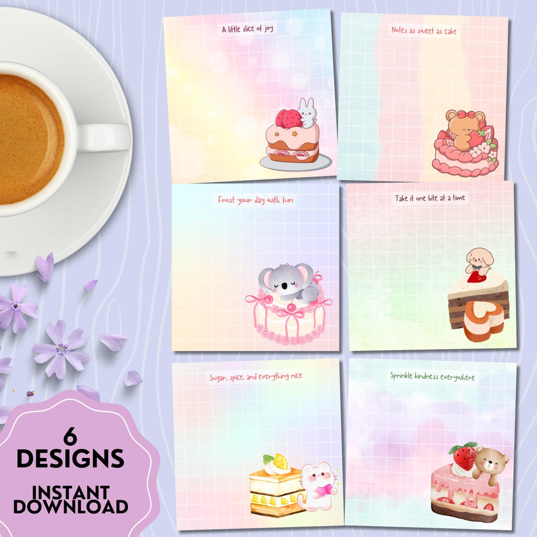 Cake Note Paper Cute Cake Notepad, Printable Notepad, Dessert Print, Cute Stationery ...