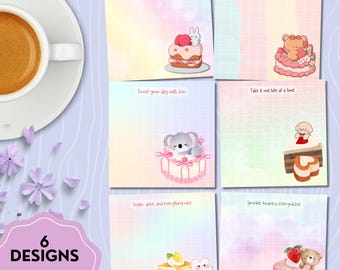 Cute Cake Notepad, Printable Notepad, Dessert Print, Cute Stationery, Kawaii Memo, Cute Animal, Positive Affirmation, Cake Printable