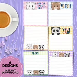 Bloc de notas de oso que mira fijamente, bloc de notas imprimible, papelería linda, notas kawaii, oso imprimible, bloc de notas con citas positivas, oso panda polar grizzly lindo