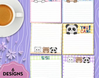Kladblok glurenbeer, afdrukbaar notitieblok, schattig briefpapier, kawaii memo, afdrukbare beer, positief citaat notitieblok, panda ijsbeer schattig