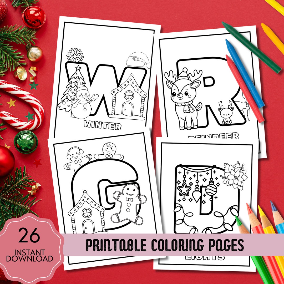 Christmas Alphabet Coloring Pages, Printable Worksheets for Kids