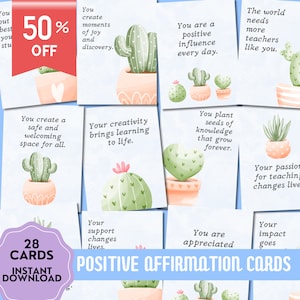 Affirmations d'enseignants, Cartes d'affirmations positives, Cadeau imprimable pour enseignants, Citations positives, Carte positive, Cadeau pour la santé mentale, Cadeau pour l'école