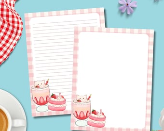 Strawberry Printable, Memo Pad Cute, Strawberry Printable Notepad, Cute Stationery, Kawaii Memo Pad, Printable Stationery, Lined Notepad