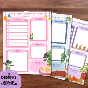 Bloco de notas imprimível com cachorrinho aconchegante, bloco de notas kawaii, lista de tarefas fofa, planejador imprimível, artigos de papelaria fofos, modelo de motivação positiva, bloco de notas com cachorrinho