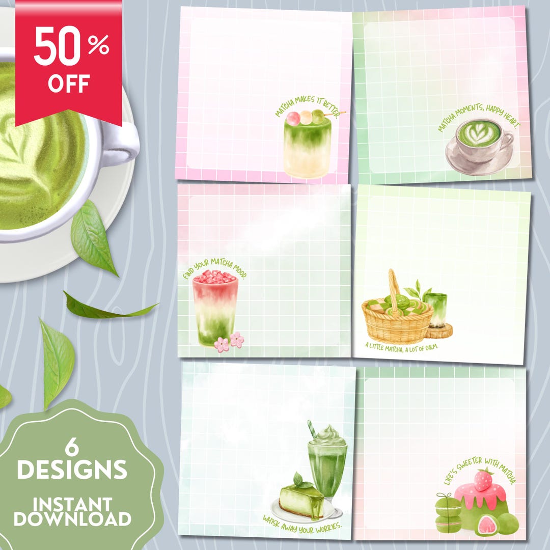 Matcha Notepad, Printable Notepad, Matcha Lover Gift, Green Tea Print ...