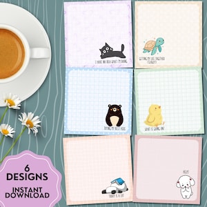 Etwas chaotischer Notizblock zum Ausdrucken: Kawaii Briefpapier, Positive Affirmationen (7,5 x 7,5 cm, PDF- und PNG-Dateien), lustige Tiere