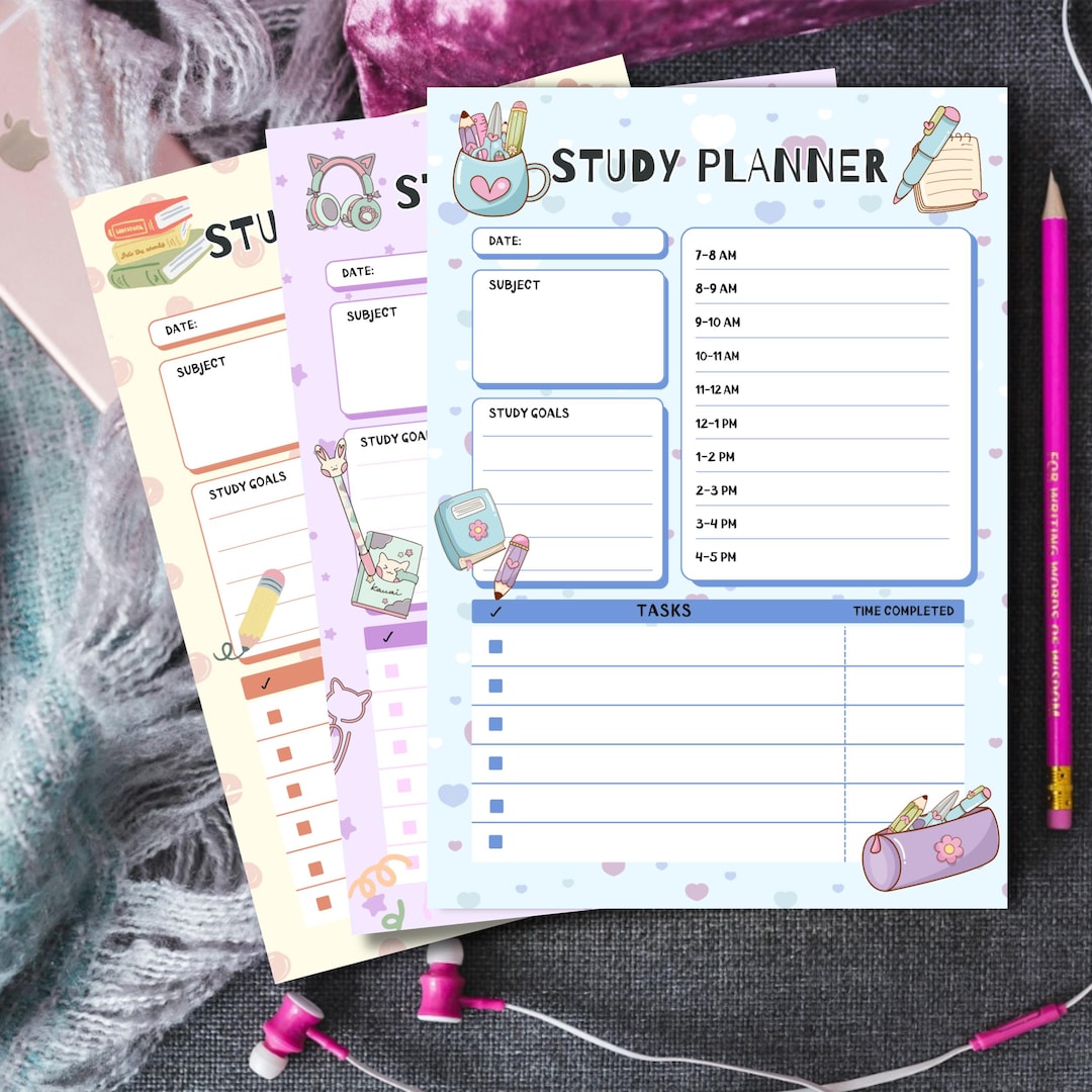 Study Planner, Cute School Planner, Printable Notepad, Kawaii Memo ...
