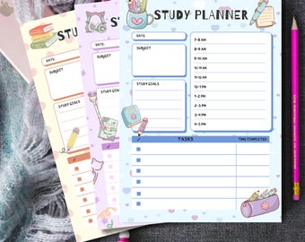 Study Planner, Cute School Planner, Printable Notepad, Kawaii Memo, Back to School, Cute Stationery, Student Notepad, Printable Planner