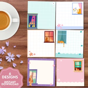 Cat on a Window Notepad, Cat Printable, Cute Cat, Printable Notepad, Cute Stationery, Kawaii Memo Pad, Cute Cat Printable, Cat Lover Gift