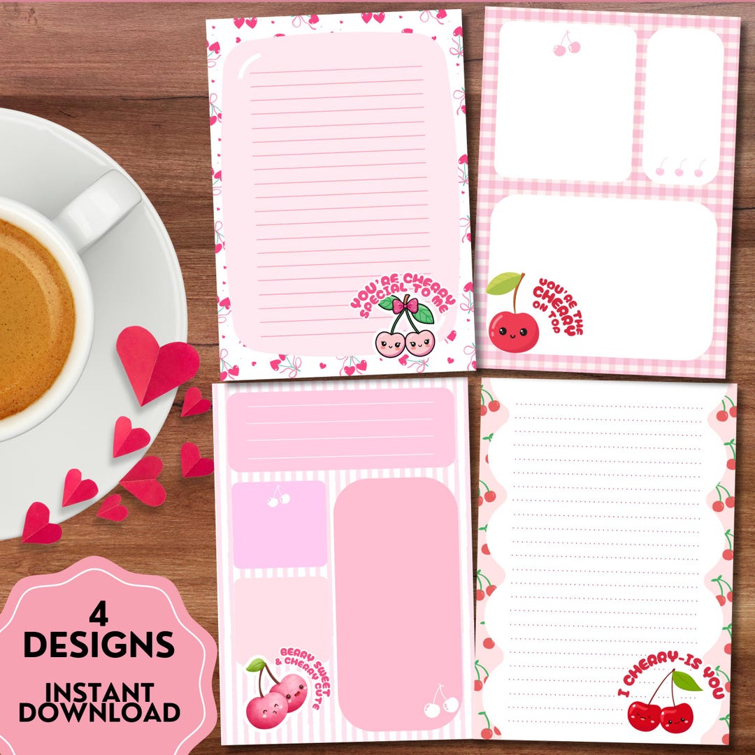 Cherry Notepad, Cherry Design, Cherry Print, Positive Printable Notepad ...