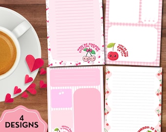 Cherry Notepad, Cherry Design, Cherry Print, Positive Printable Notepad, Kawaii Memo, Printable Memo Sheets, Cute Stationery, Cherry Notes