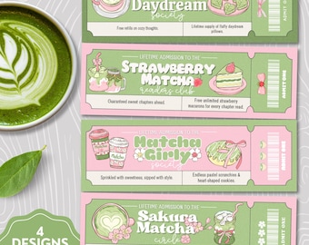 Matcha Club Bookmark, Printable Bookmarks, Matcha Girl Bookmark, Digital Bookmarks, Cute Bookmarks, Cute Stationery, Book Lover Gift