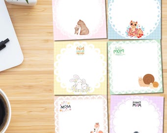 Mamma och barn söta djur, utskrivbara anteckningsblock, utskrivbara brevpapper för mors dag, bästa mammapresenten, kawaii memo, söta brevpapper