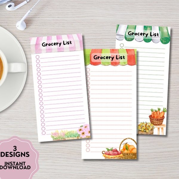 Grocery List Printable Memo Pad , Kawaii Memo Printable Notepad , Shopping List Memo Sheets ,Cute Stationery Digital Notes, Grocery Template