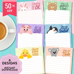 Peeking Cute Animals Printable Memo Pad, Positive Affirmation Printable Notepad, Printable Papeteria, Kawaii Memo Gift, Animal Notepad