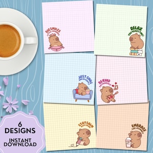Capibara-print, schattige capibara, capibara afdrukbaar notitieblok, student kinderen notitieblok, schattig briefpapier, kawaii memobladen, positieve bevestiging