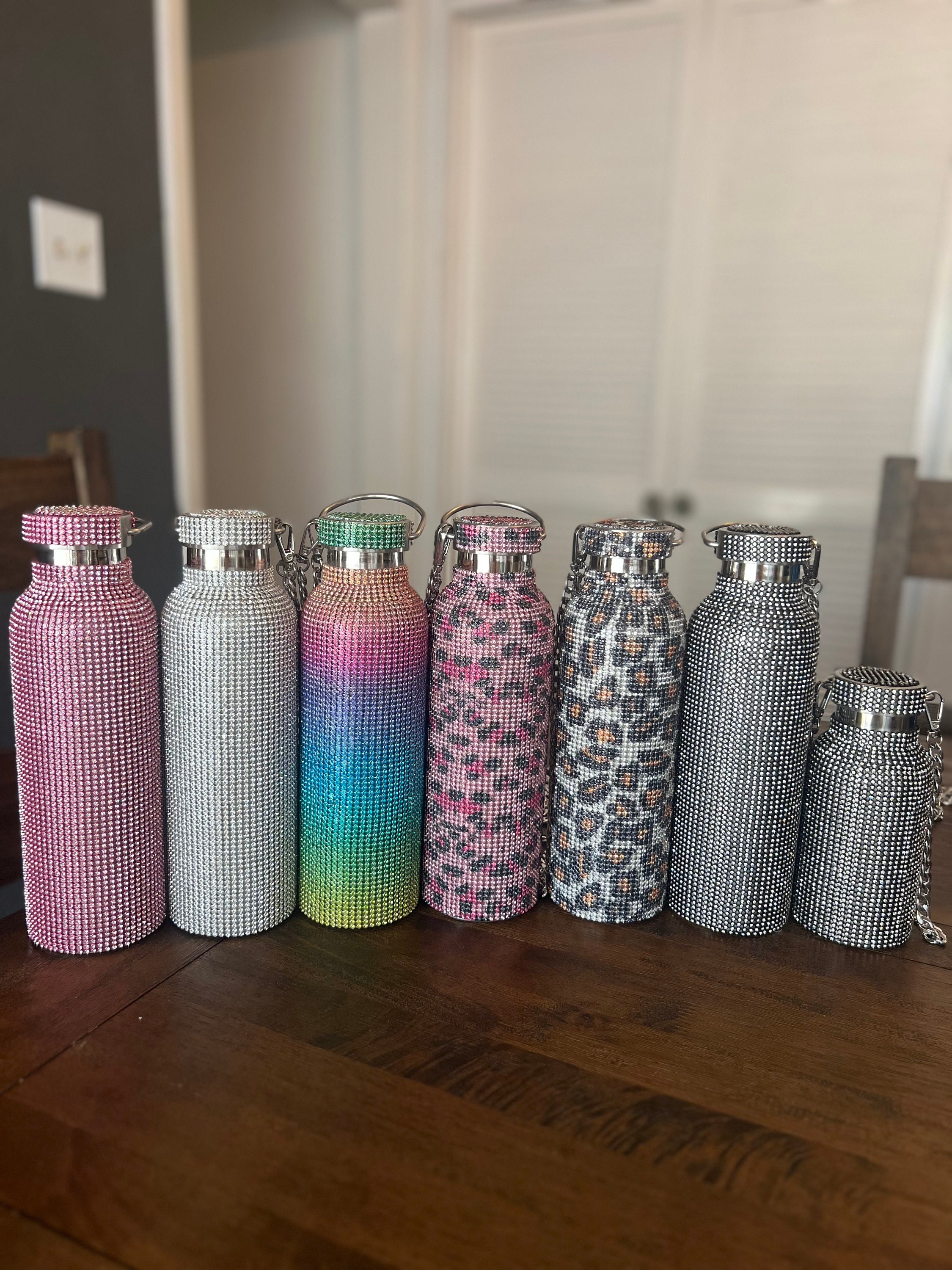 Stylish Rhinestone Refillable Reusable Stainless Steel Water Bottle –  Silver - Custom Candle Co