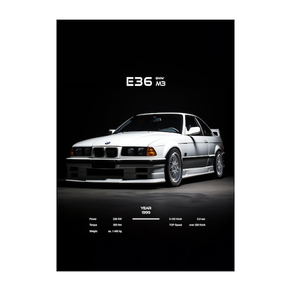 E36 Poster | Digital Download | BMW Poster | Auto Poster | Car Poster for Men's cave