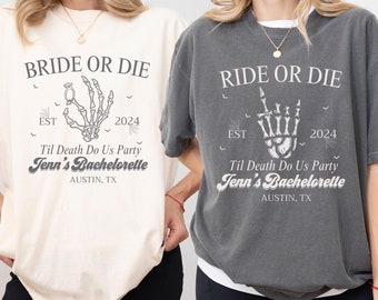 Bride Or Die Shirts, 'Til Death Do Us Party, Funny Halloween Bachelorette Party Shirts, Spooky Bridesmaid Gifts, Skeleton Bride Team T-Shirt