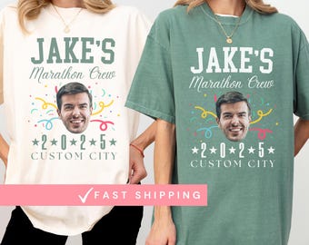 Custom Marathon Support Face Photo Crew Shirt, Family Matching Race Day Tee, Personalized Running Team Shirt, Gift Chicago NYC Spectators