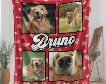 Dog Cat Picture Bedding Blanket With Text, Customized Name Photo Blanket Collage, Memorial Pet Face Loss Keepsake Gift, Christmas Proud Mom