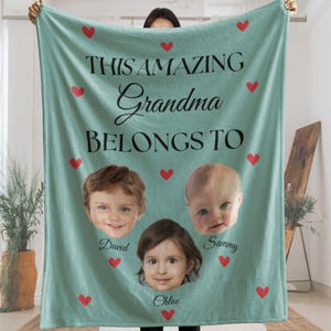 Custom Grandpa Grandma Gift Baby Face Blanket, This Amazing Grandpa Belongs To Blanket, Grandpa Birthday Nana, Personalized Grandkids Photo