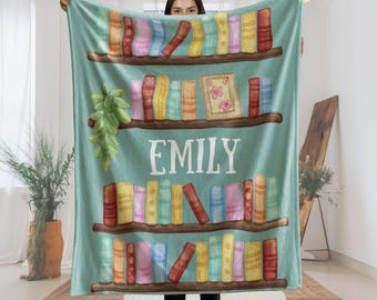 Custom Vintage Bookshelf Library Throw Blanket, Cottagecore Book Reading Blanket Gift For Book Lover Library Gift Bookish Gift For Reader
