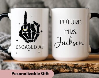 Custom engagement gifts, Engaged AF, Bride to be, funny Mrs mug, Skeleton wedding, bride skeleton mug, Bridal Shower gift, Halloween wedding