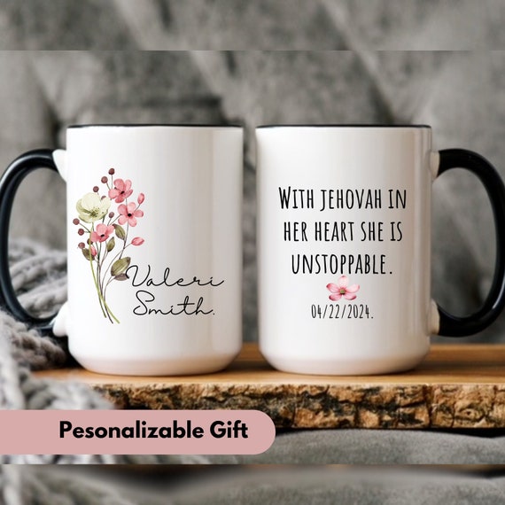 JW baptism gift, Jehovah witness baptism gift, JW baptism anniversary gift, flowers mug, for women, JW 2024 gifts, pioneer service school