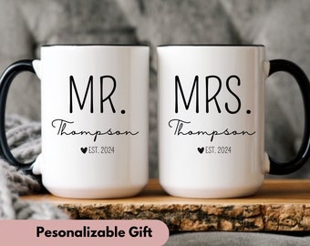 Mr and Mrs mugs, Bride and Groom mug set, wedding gifts, custom husband and wife mugs, anniversary mugs, wedding couple mug set, Mr and Mrs